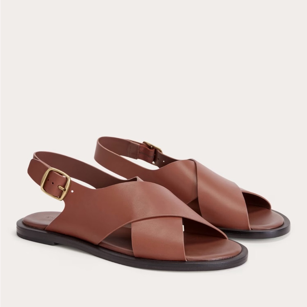 Everlane Brown Leather Cross-Strap Sandals